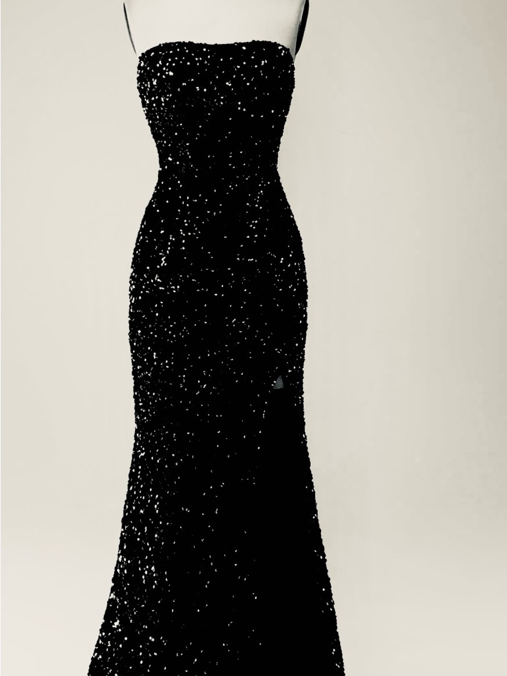 Sean colection Strapless Black Sequin Column Gown